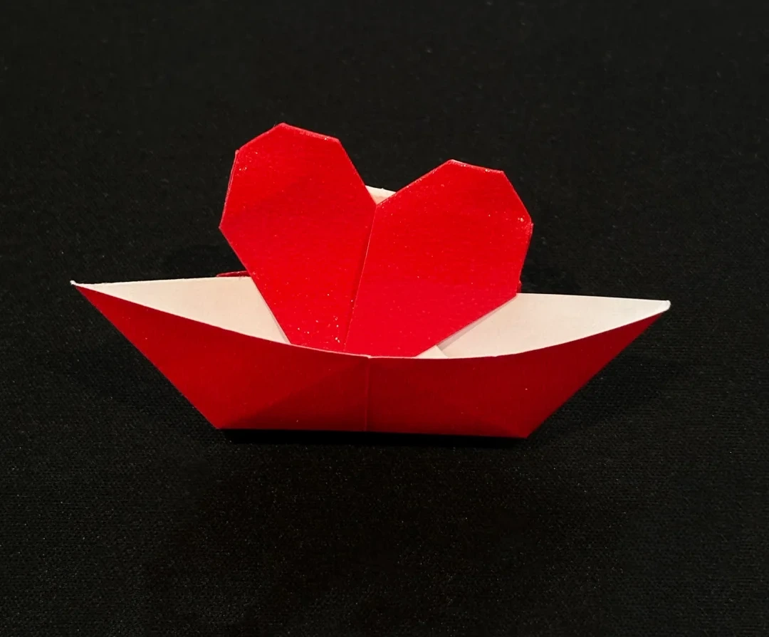 Finished Paper Boat with an Upright Heart